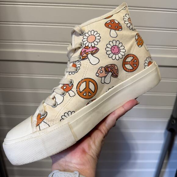 American Eagle & The Smiley Co Groovy Mushroom Print Hi Top Canvas Sneakers 8.5 - Picture 5 of 9